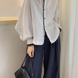 Lantern Sleeve Vertical Striped Casual Shirt Women 2025 New Women's Design Feeling Top Tide