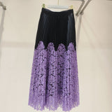 Lace Splicing 100 Folded Skirt French Style Color Hanging Long Skirt