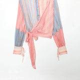 Spring New Micro-Permeable Striped Spliced Collar Shirt