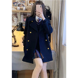 Autumn And Winter New College Style School For Feeling Hair Coat Women Jk Uniform Double Buckle Commuting Coat