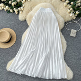 Tightening The Pearl Light Hundred Folded Half-Dressed Dress Woman 2025 Early Spring Glossy Color Color Hanging High Waist Thin Word Long Dress