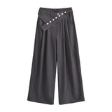 Spice Girls Irregular Belt Hanging Suit Pants Autumn Loose Thin Straight Trousers Street Broad Leggings