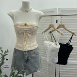 Real Shooting Thousand Gold-Sensitive Bow Strap Lace Lace With Breast Pad Sling Vest Short Blouse 1551