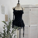 Real Shot Of Broken Flower Hanging Neck Sling Vest Female Three-Dimensional Flowers With Lotus Leaf Edges Short Sleeveless Top 9593
