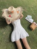 French White Tie Sling Dress Women Summer Waist Repair Skirt Small Sweet Wind A Short Skirt
