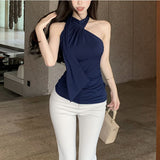 Southeast Asian Temperament Ribbon Hanging Neck Sling Sling Small Vest Summer Thin With Sleeveless Black Hottie Top