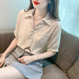 2025 Polo Collar Short-Sleeved Shirt Women Summer New Small Shirt Design Sense Of The Blouse Women Special Coat Women