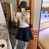 2025 Summer New Retro Temperament Tight Waist Loose Double Pocket Skirt A Skirt Short Skirt Woman