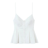 6013-2025 New Women's Dress V-Neck Buckle Solid-Colored Folded Slings Top Women's Style