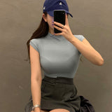 High Elastic Half-Neck Sleeveless Vest Tight Body Slim Outside Wearing Conch-Colored Bottom Shirt Woman Summer Spring