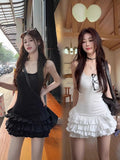 White Lace Splicing Sling Dress Women 2026 Spring New Ballet Style Showing Thin Pony Cake Short Skirt