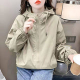 Hooded Short Solid-Color Small Sprint Jacket Women's Spring And Autumn Loose Casual Jacket Double Zipper Trend Top