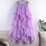 Sweet And Irregular Mesh Dress 2025 New High-Waist Long A-Word Pon Pomong Fairy Cake Skirt Half-Dressed Woman