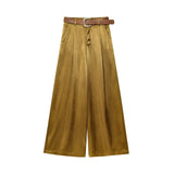 Summer New Fashion 100 With Belt Silk Silk Sleet Straight Trousers