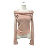 Autumn And Winter New Temperament Collar Open Shoulder Collar Soging Two Pure Lust Long-Sleeved T-Shirt Girl Ins