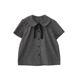 2025 Summer New Retro College Style Loose Doll Collar Short Sleeve Plaid Shirt Large Size Women's Top