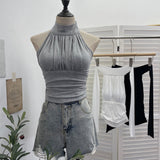 Hanging Neck With Chest Cushions Showing Body Sling Vest Short Sleeveless Top Lady 9287