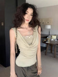 Splicing Fake Two-Piece Sleeveless T-Shirt Girl Summer Repair Waist Design Hot Girl Tight Short Small Top