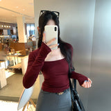 Lyselle Tiantian Wool Square Collar Inside The Bottom Shirt Women's Autumn And Winter New Beautiful Can Wear A Long-Sleeved Top