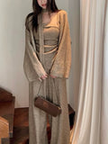 Sweater Set With A Set Of Women's Autumn And Winter New Lazy Loose Knitted Cardigan Temperament Three-Piece Set