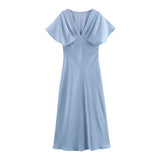Spring New Silk Hyssin V-Neck Fan Flute Dress 2330399