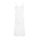 Pure Babes Irregularly Heded Open Fork Dress Romantic Atmosphere Feel Lace Slings Short Skirt Summer