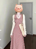 Small Retro Lattice Thin Design Dress Wearing A Neck Dress Beautiful Seaside Holiday Set Woman
