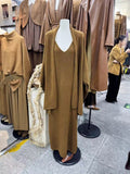 French Temperament Sling Knitted Dress Women's Autumn And Winter Lazy Wind Slacken Cloak Shawl Two-Piece Set