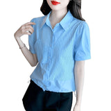 Fake Two Striped Short-Sleeved Shirt Women's Summer 2025 Summer New Fashion Temperament Shirt With Thin Top