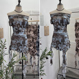 Real Shooting Holiday Wind Shoulder Folding Net Grums Flower Top Design Feeling Drift With Unique T-Shirt 1203