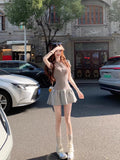 Vintage Spliced Polo Collar Dress Slim Thin Short Sleeves Ponky Short Skirt Women Spring And Summer