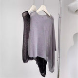 Design Sense Irregular Cloak Shawl Sunscreen Women Spring And Summer Loose Lazy Thin Ice Silk Knitted Shirt Top