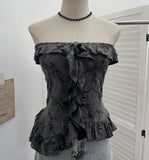 Real Shot With Anti-Slip Strip Tie Dyed Hole Design Dark-Smear Bra Waist Loaf Side Short Top 2709