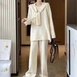 Autumn And Winter New Knitted Top Shawl Broad Leg Pants Three-Piece Temperament Loose High-End Lazy Sweater Set