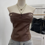 Real-Action Self-Breasted Chest Pads Anti-Slip Pu Leather Tector Zipper Design-Scuffless Top 8072
