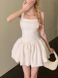 White Sling Dress Fairy Summer Sweet Hot Girl Temperament Dress Waist High Sense Small Fluffy Short Skirt