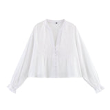 Spring New Simple Set Hollow Embroidery Short Shirt 8741022