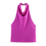 2025 Spring And Summer New Female Fashion Sexy Hot Babes Silk Shading Texture Hanging Neck Top 3203317