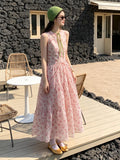 2026 New French Sweet Pink Sleeveless Floral Dress Women's Summer Seaside Holiday Dress
