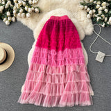 Gradient Color Irregular Net Yarn Half-Dress Women's Long Cake Skirt Fluffy High Waist Thin A Skirt