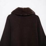 Autumn New Artificial Fur Effect Neck Knitted Coat 2142219