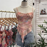 Real Shoot À±tie Bra Irregular Sling Sling Vest Slimming Print Mesh Sleeveless Top 8950