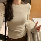 2026 Early Spring European Small Shirt In Autumn And Winter With Long-Sleeved T-Shirts Female Hautein Temperament Solid-Colored Cashmeet Bottom Shirt