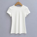 Spice Girls Base Shoulder Short-Sleeved T-Shirts Summer New Elastic Slimming Bottom Short-Sleeved Top