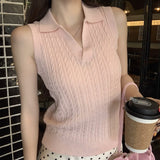 Classic Old Money College Wool Vintage Collar Knitted Vest Women's Summer New