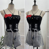 Sweetheart Babes Bow With Chest Cushion Small Sling Wearing Rope Strap Vest Short Sleeveless Top 1278