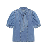 Street Wind Bow With Denim Shirt 6164169 Cowboy Cloak Skirt 6164157 Set