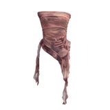 Tie Dyed Lotus Leaf Edge Mesh Shaft Irregular Ribbon Thin Belt Wrapped Bra Vest Top 9956