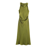 BSK&TRAF Women's Clothing 2026 Summer New Fashion Silk Hyssin Texture To The Waist Of The Fan Flute Dress 8372090