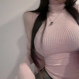 Spring And Summer New Temperament Simple Body Collar Top Thin Slim Tight Sleeves With A Vest T-Shirt Girl